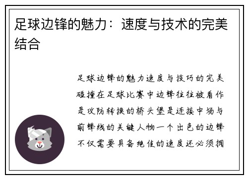 足球边锋的魅力：速度与技术的完美结合