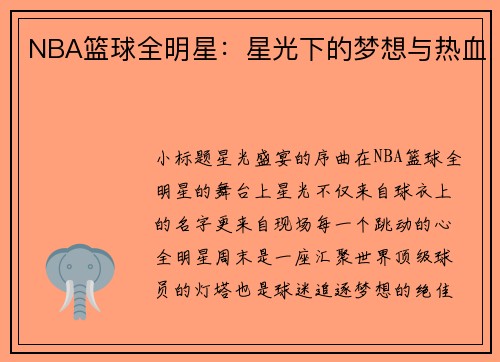NBA篮球全明星：星光下的梦想与热血